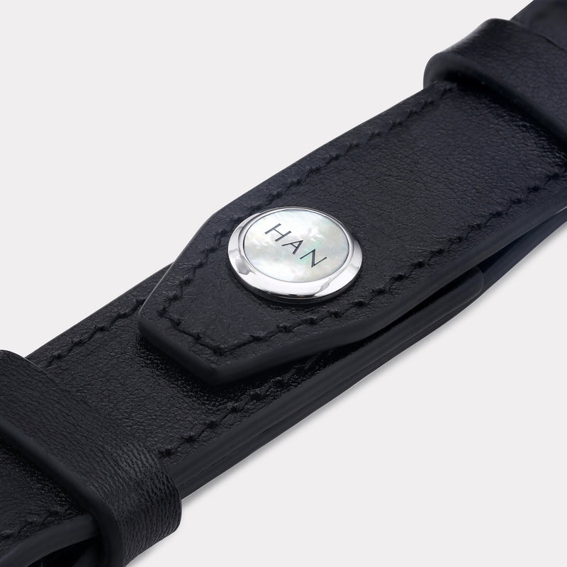 Double Loop Leather Keyring - Black