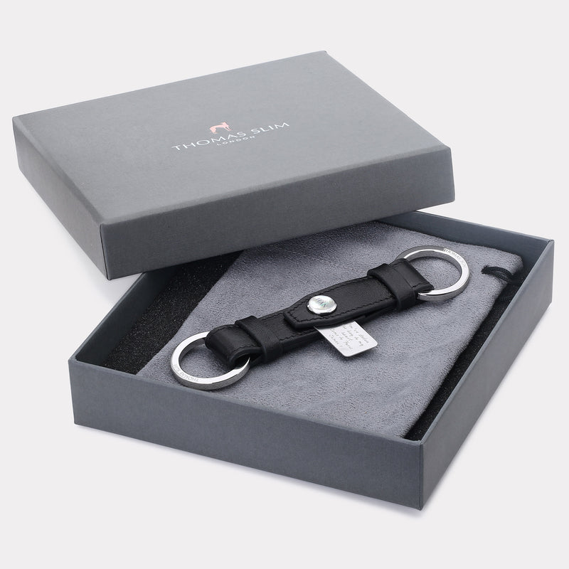Double Loop Leather Keyring - Black