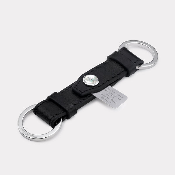 Double Loop Leather Keyring - Black