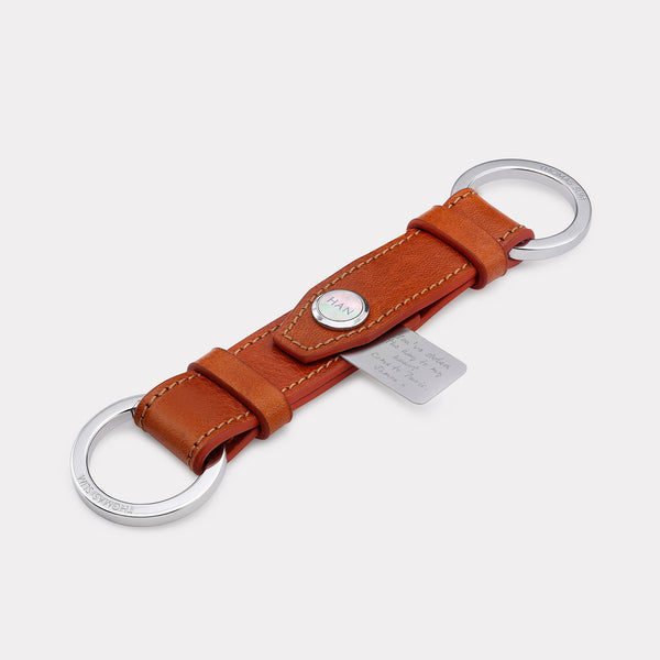 Double Loop Leather Keyring - Tan